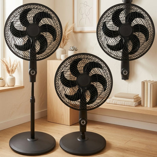 Ventilador Veronil 18, Negro, con Base en cruz, 3 Velocidades y 6 Aspas, 3 en 1