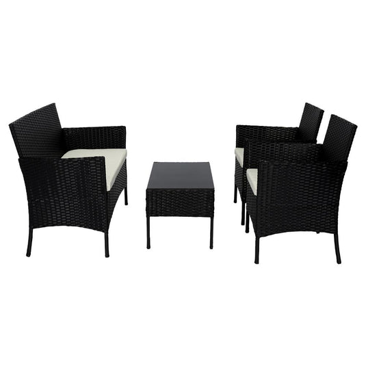 Juego de Sala Exterior Zafiro, Negro y Blanco, con Dos Sillas de Una Plaza y Una Silla de Dos Plazas