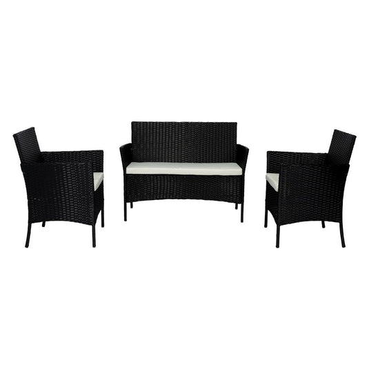 Juego de Sala Exterior Zafiro, Negro y Blanco, con Dos Sillas de Una Plaza y Una Silla de Dos Plazas