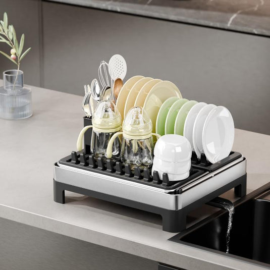 Escurridor De Platos Plegable Vitalia, Negro y Gris, en forma de X Metalizado