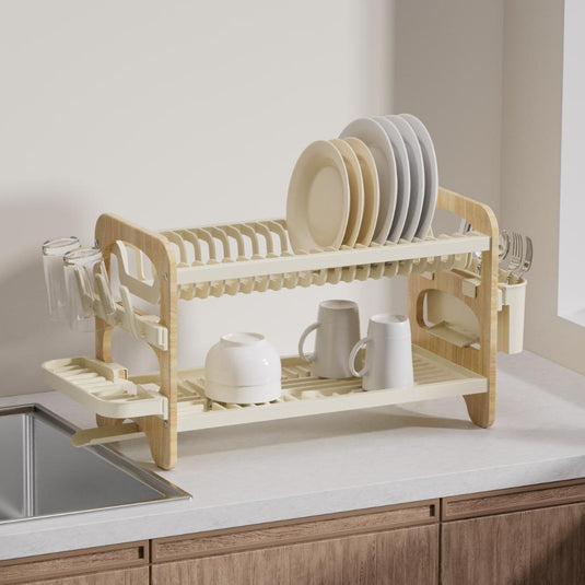 Escurridor De Platos Escurora, Madera y Beige, de 2 niveles