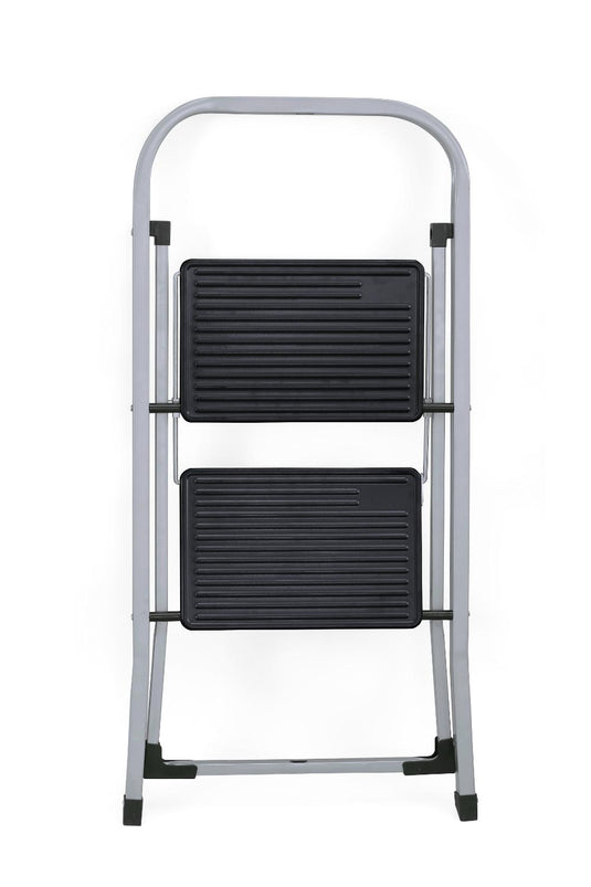 Escalera Tubular Trébol, Gris y Negro, Plagable de 2 Niveles