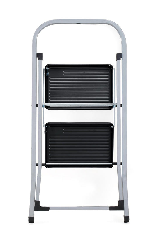 Escalera Tubular Trébol, Gris y Negro, Plagable de 2 Niveles