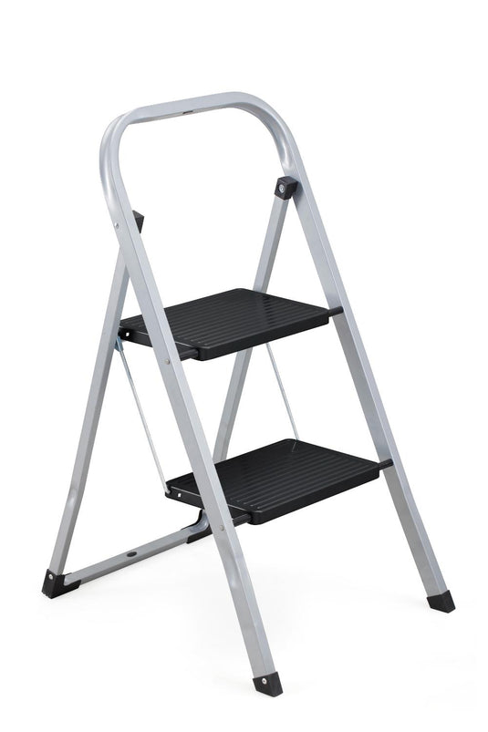 Escalera Tubular Trébol, Gris y Negro, Plagable de 2 Niveles
