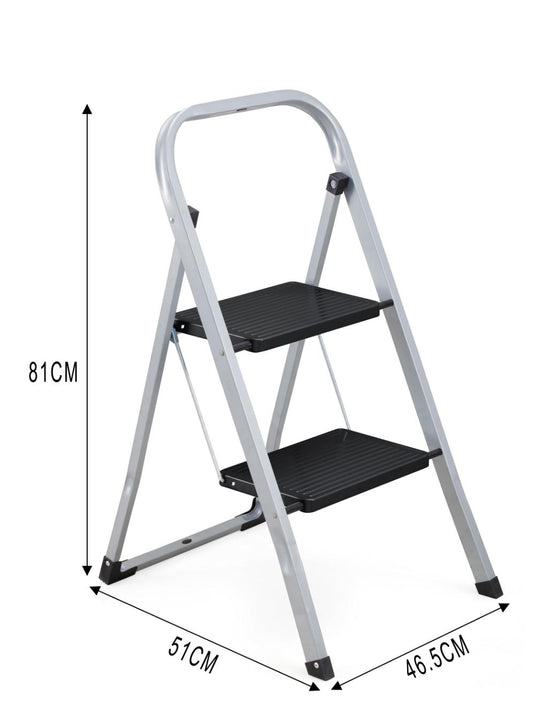 Escalera Tubular Trébol, Gris y Negro, Plagable de 2 Niveles