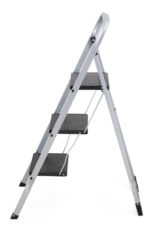 Escalera Tubular Luminas, Gris y Negro, Plagable de 3 Niveles