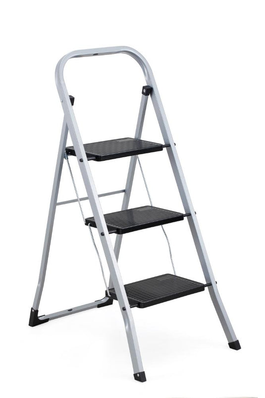 Escalera Tubular Luminas, Gris y Negro, Plagable de 3 Niveles