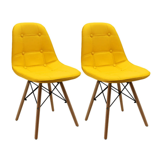 Kit por 2 Silla Botones Eames Acolchada - Amarilla