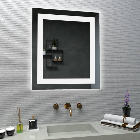 Espejo Rectangular, Gris, con Luz Led y Diseño en Sandblasting