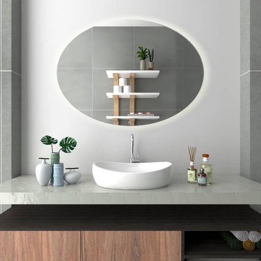 Espejo ovalado gris con luz LED y touch de 90 x 65 cm