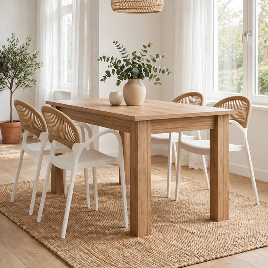 Combo Brisa, Incluye una Mesa y 4 Sillas Color Blanco y Café Claro