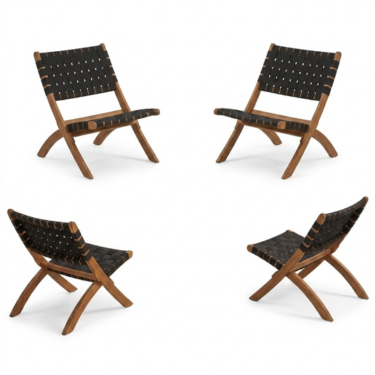 Set de 4 Sillas Plegable de Madera para Exterior Eris, Negro, Diseño Fresco y Moderno