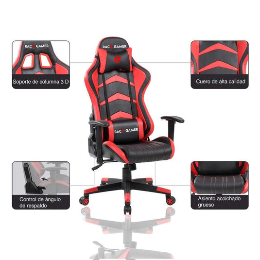 Silla Gamer Premium Rojo y Negro, con Cómodo Espaldar y Rodachines