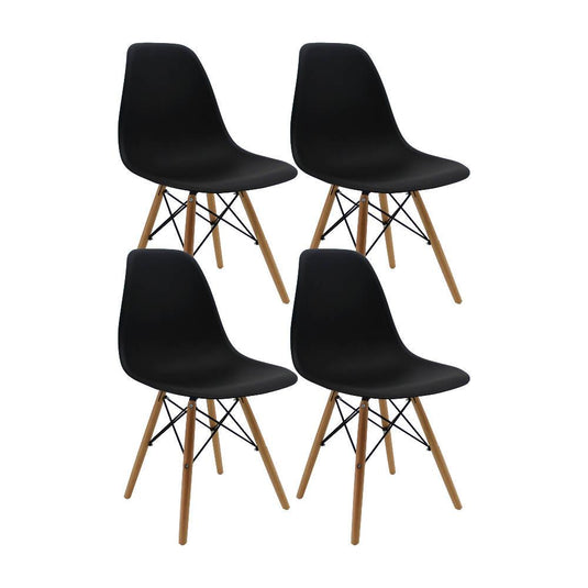 Kit por 4 sillas Eames Patas En Madera para comedor, sala, restaurante - Negras