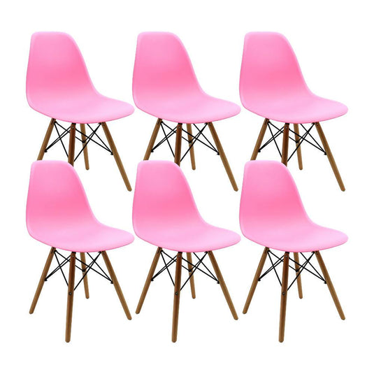 Kit por 6 sillas Eames Patas En Madera para comedor, sala, restaurante - Rosada