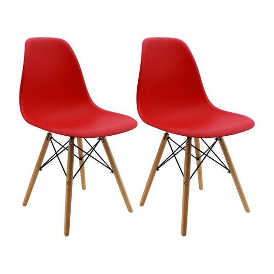 Kit por 2 sillas Eames Patas En Madera para comedor, sala, restaurante - Roja